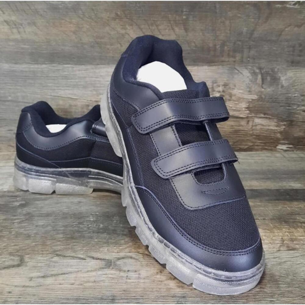 BOB BARKER CLEAR SOLE "CELL BLOCK" VELCR0 TENNIS SHOES B72D Black WOMENS 11